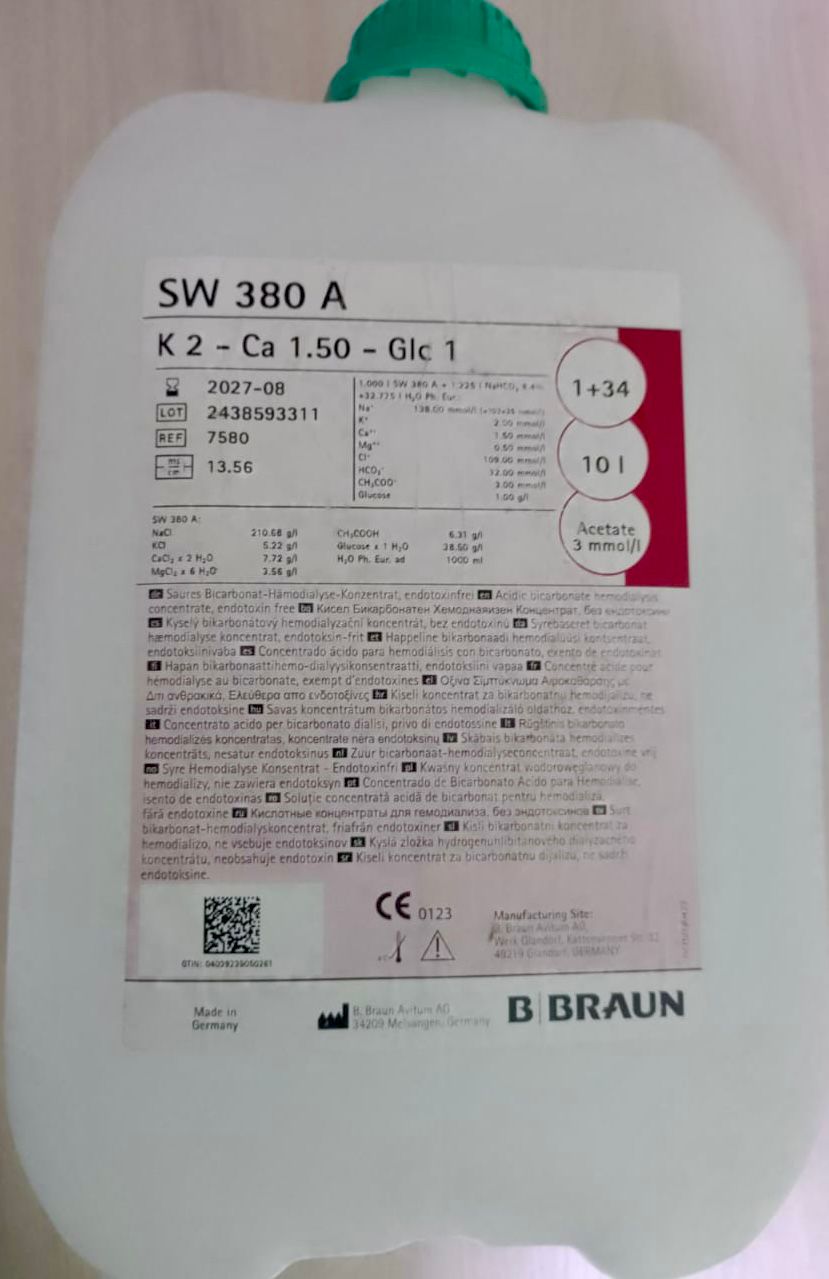 Кислотний бікарбонатний гемодіалізний концентрат SW 380 A (каністра 10 L)